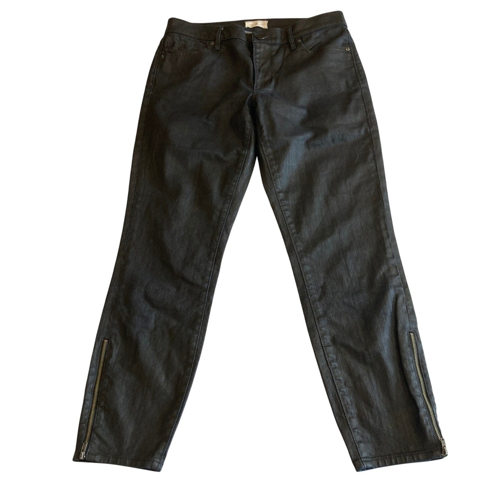 Lou & Grey Pants Women 28/6 (28x26) Modern Skinny Black Coated Denim Zip Ankle